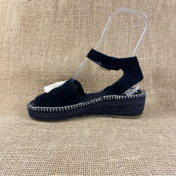 Espadrilles Soludos Platform Sandals Black Suede Tassels White Wedge Size 10 - Picture 10 of 14